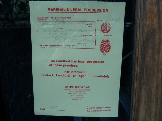 A New York City Marshal's notice said the landlord had taken possession of P&G Bar on Thursday.