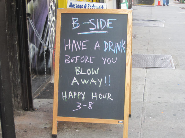 A sign outside B-Side bar on Friday, Aug. 26, 2011.