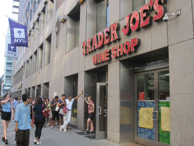 Hundreds lined up outside Trader Joe's Wine Shop in the East Village Friday to stock up before Hurricane Irene on Friday, Aug. 26, 2011.