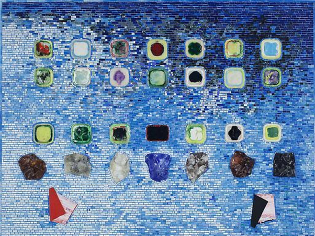 Jack Whitten's giant-sized painting 'Apps for Obama' is reminiscent of an iPad home screen.