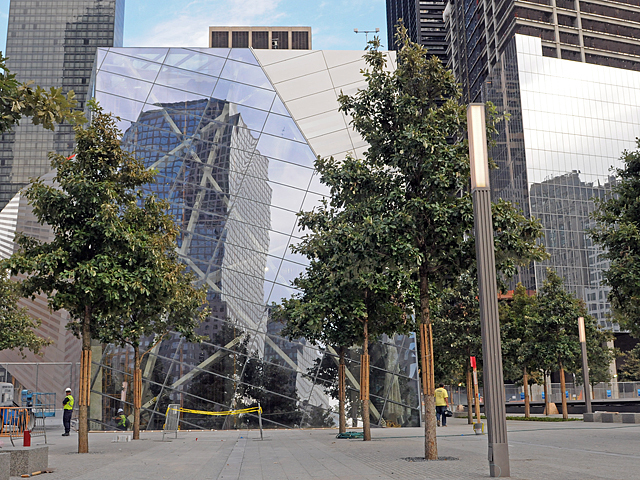 The pavilion reflects the construction going on around it. 