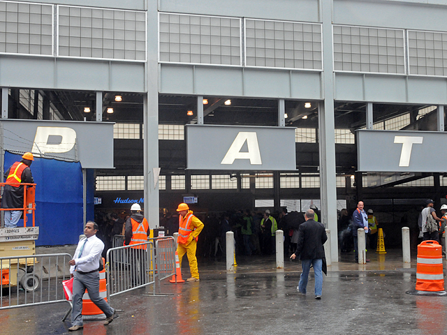 The press conference took place at the PATH Train entrance. 