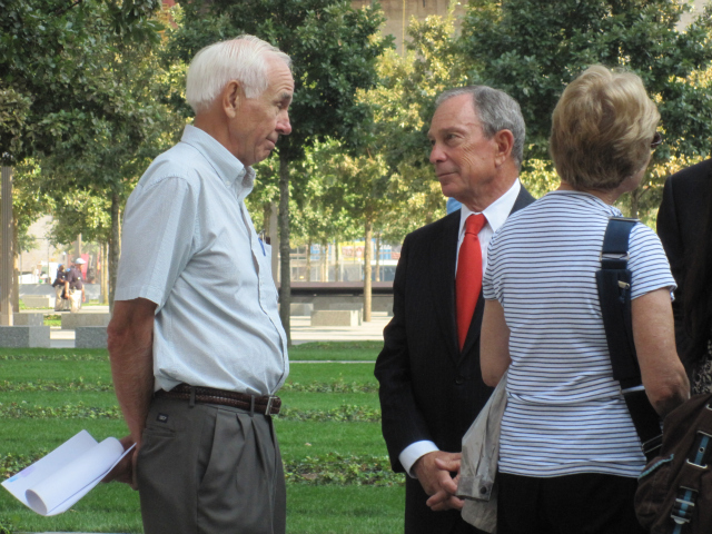 Mayor Michael Bloomberg spoke with visitors to Sept. 12, 2011's public opening of the 9/11 Memorial.