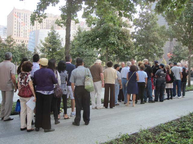 The first visitors to the public opening of the 9/11 Memorial Sept. 12, 2011. 