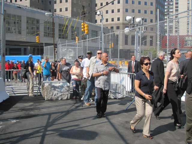 The first visitors to the public opening of the 9/11 Memorial entered shortly after 10 a.m. on Sept. 12, 2011. 