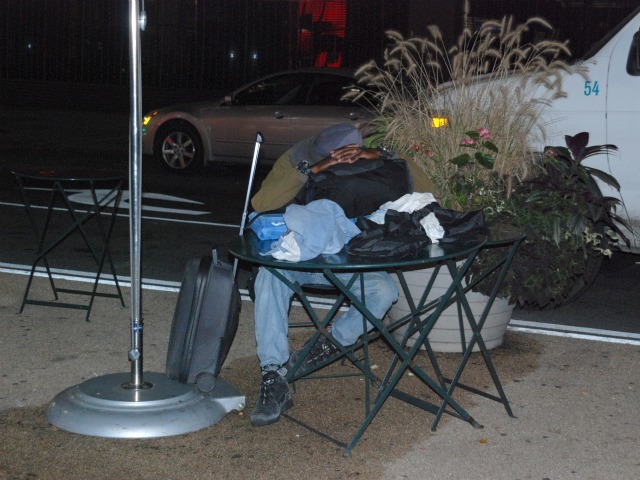 While not all of the men who sleep in the plazas are homeless, many said they were.