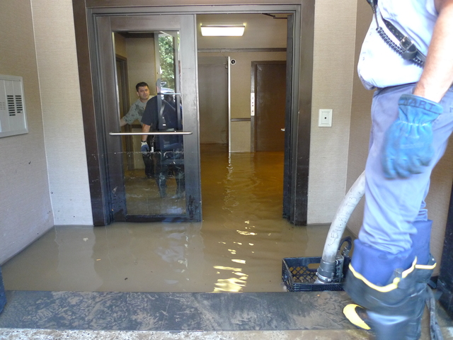 A water main break flooded the basement of 461 Central Park West.