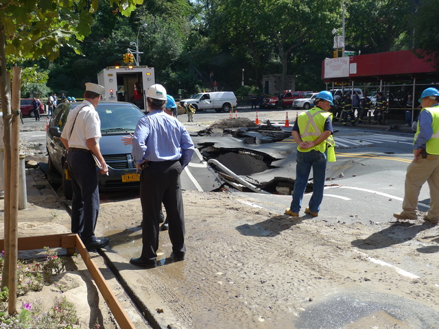 A minivan parked right next to a broken water main on West 106th and Central Park West was towed out of the way.