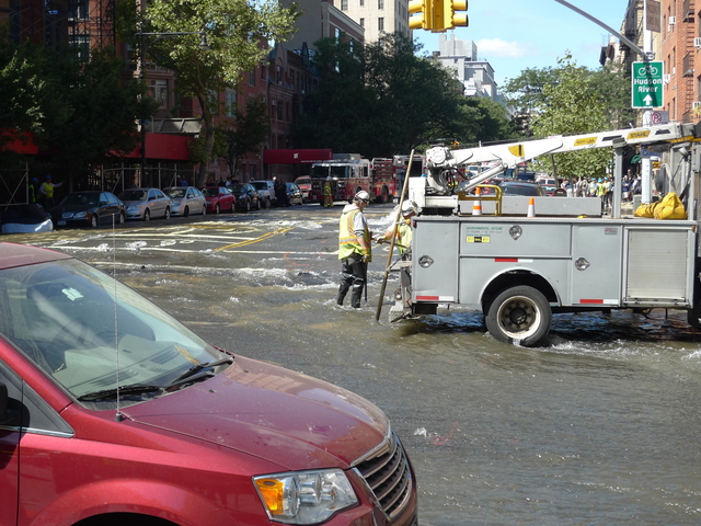 A water main break flooded the street near Central Park West and West 106th Street on Monday.