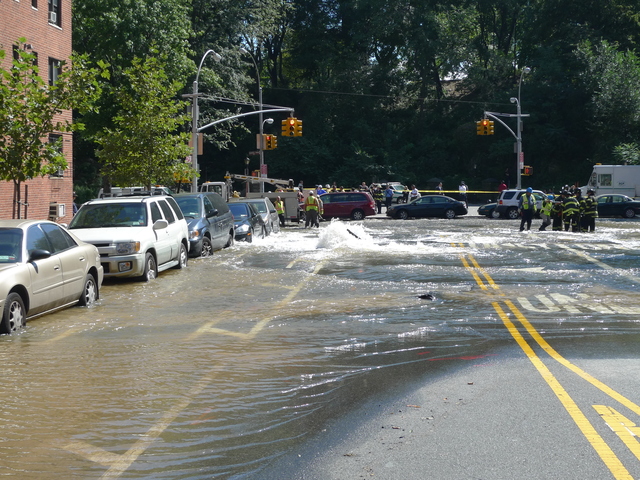 A water main break sent a river of water gushing down Central Park West.