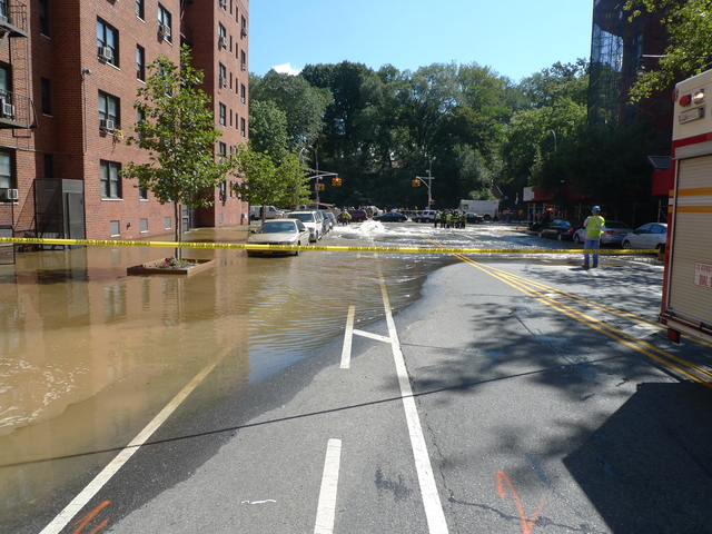 A water main break flooded streets, subway stations and basements on Central Park West and West 106th Street.