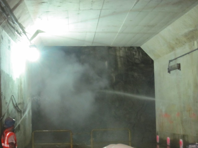 The tunnel boring machine starts to break through at Lexington Ave-63rd Street.