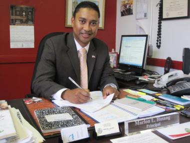 P.S. 64 Principal Marlon Hosang in his office at the school on East Sixth Street and Avenue B.