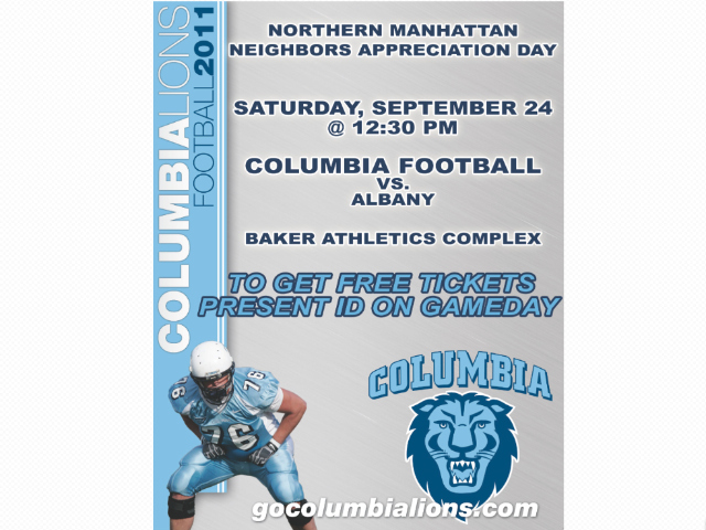 The free event is part of Columbia University’s community agreement tied to its Baker Field project — a new $100 million 47,700-square-foot field house on the corner of West 218th Street and Broadway.