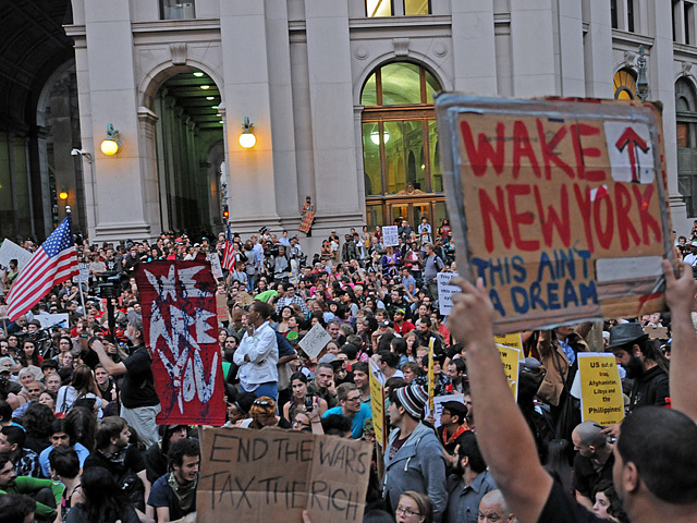 Thousands of protesters crammed into one police plaza. 