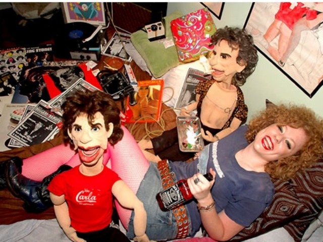 Carla Rhodes, hanging with her friends Mick Jagger and Keith Richards.