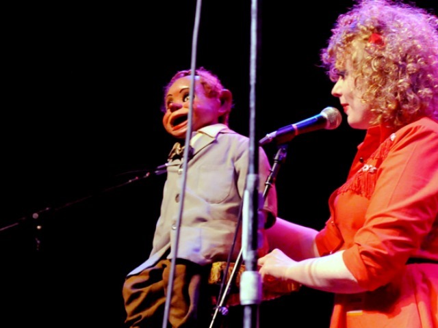 The artist on stage during a performance of 