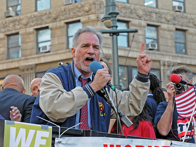Union leader Bob Master fires up the crowd at Occupy Wall Street's Oct. 5, 2011 protest. 