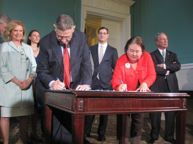 Assembly Speaker Sheldon Silver and State Sen. Liz Krueger signed the memorandum of understanding Wed., Oct. 5.