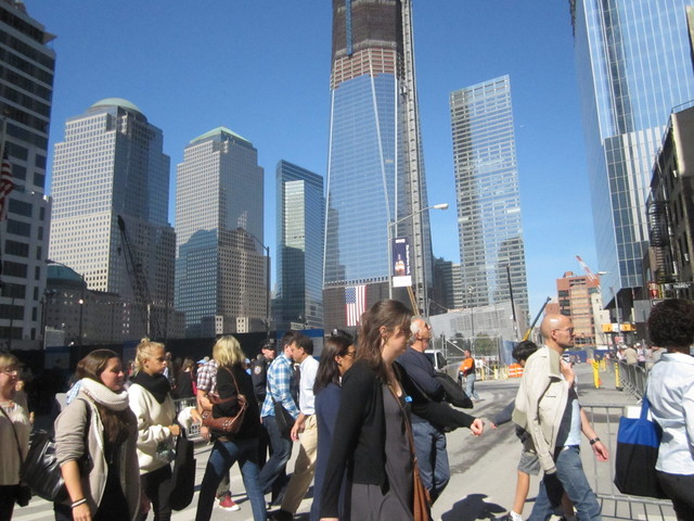 The intersection of Greenwich and Albany streets is much busier now that the 9/11 Memorial has opened. 