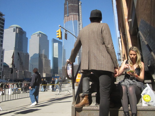 Residents are complaining about people hanging out on steps and sidewalks near the entrance to the new 9/11 Memorial. 