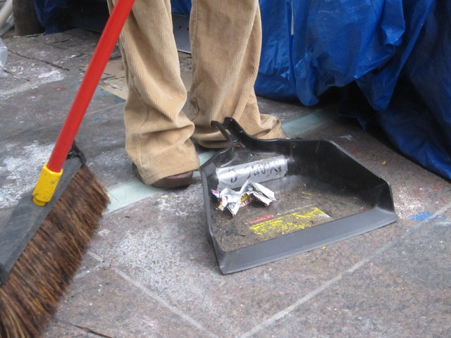 A protester swept up garbage in Zuccotti Park Oct. 12, 2011. 