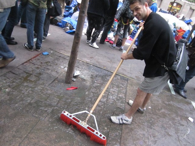 Damien Guarniere, 41, said he is frustrated that the younger protesters don't help clean as often as he does. 