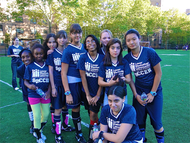 The soccer team at Lower Manhattan Community Middle School, where funding for coaches was cut this year. 