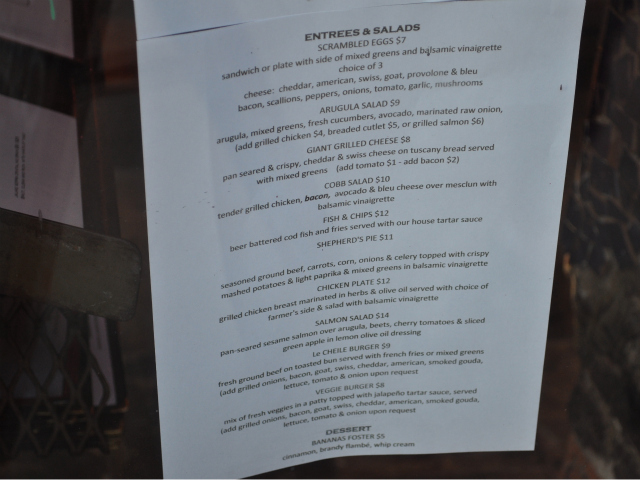 The menu is Irish-American.
