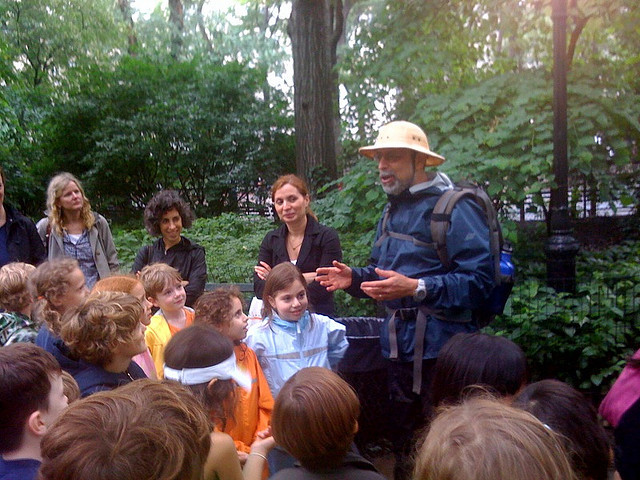 Wildman Steve Brill teaches kids and adults which naturally grown foods in Inwood HIll Park, Manhattan's only natural forest, are good to eat.