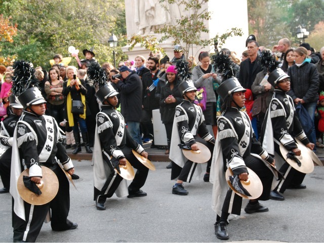 <p>The Soul Tigers, from I.S. 290 in Brooklyn, performed at the Village's Halloween parade.</p>
