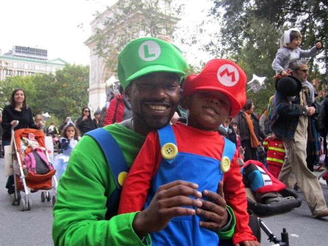 <p>Randel Halsey and his son, Khary, came from the Bronx to the Village for the kids' parade.</p>
