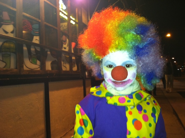 <p>Hailey Sanchez, 4, from NYC dressed up as party clown, Oct. 31, 2011.</p>
