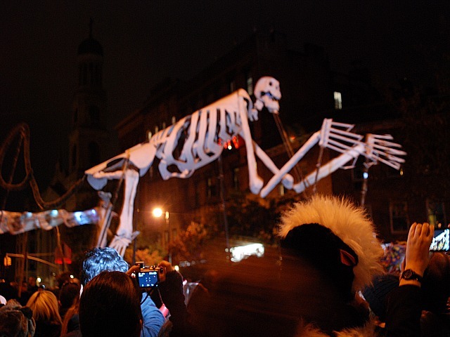 <p>Giant skeletons loomed over the crowd at the 2011 Village Halloween Parade.</p>
