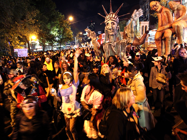 <p>Thousands of revelers swarm Sixth Avenue to enjoy this years Halloween Parade.</p>
