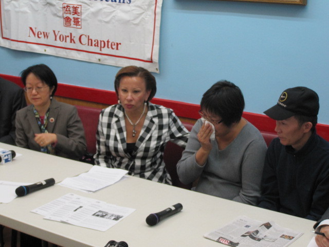 L to R: Councilwoman Margaret Chin, Rep. Nydia Velazquez, Su Zhen Chen and Yan Tao Chen at a Tues., Nov. 1, 2011, press conference. 