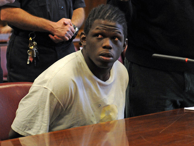 Jaquan McCall, 17, an alleged member of Harlem's Goodfellas gang at his arraignment on Nov. 4, 2011.
