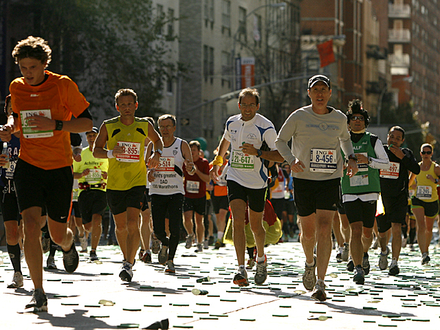 <p>Runners takes part in the 2011 New York City Marathon.</p>
