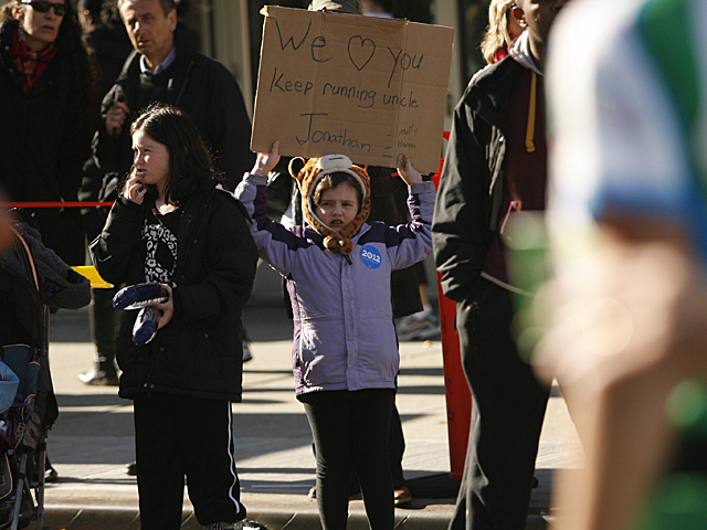 <p>Supporters of all ages cheered on family and friends during the New York City Marathon.</p>
