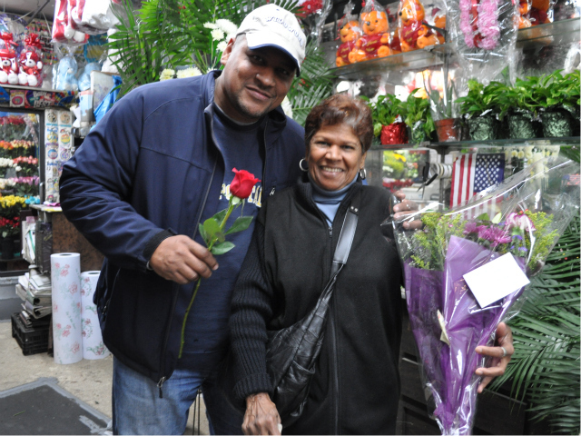 Andre Soriano and Aminta Bertoni shop for a gift bouquet. 