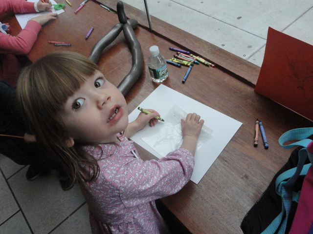 Seneca Walsh, 3, draws her dream park at an event in Chelsea on Sunday, Nov. 13, 2011.