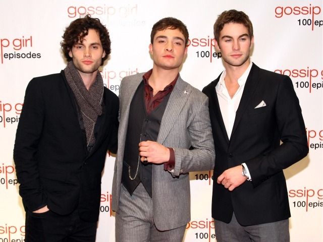 Actors Penn Badgley, Ed Westwick and Chace Crawford attend the 'Gossip Girl' 100 episode celebration at Cipriani Wall Street on November 19, 2011 in New York City. 