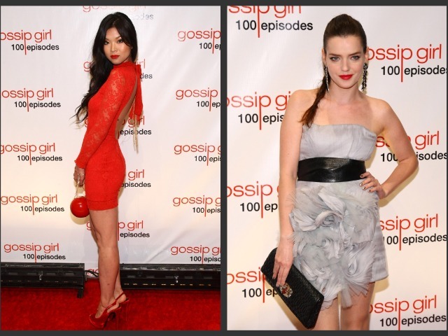Actresses Nan Zhang and Roxane Mesquida attend the 'Gossip Girl' 100 episode celebration at Cipriani Wall Street on November 19, 2011 in New York City. 