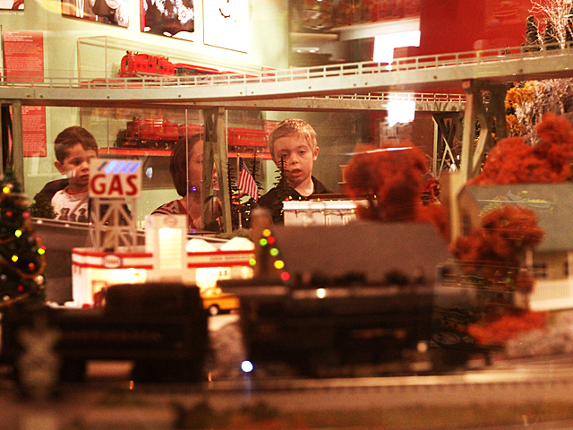 Kids look in wonder at the Holiday Train Show at Grand Central Terminal over the Thanksgiving weekend, 2011.
