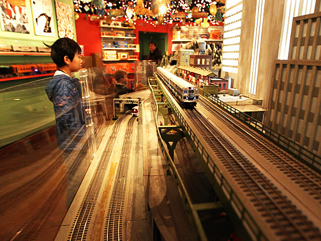 A young boy enjoys the Holiday Train Show at Grand Central Terminal over the Thanksgiving weekend, 2011.