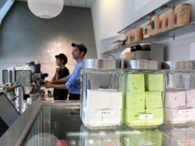 At Au Breve in the new Cooper Union Building the boutique coffee and organic marsh-mellows are flowing.