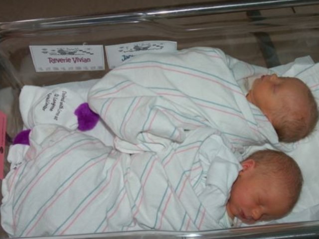 Newborn fraternal twins Reverie Vivian and Jackson James  Snyder.