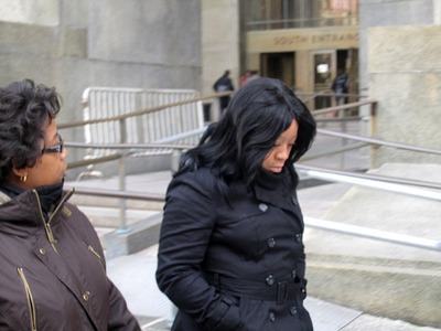 Rachel Edwards, one of two women who vaulted the counter of a Greenwich Village McDonald's in October, appeared in Manhattan Criminal Court Dec. 8, 2011.