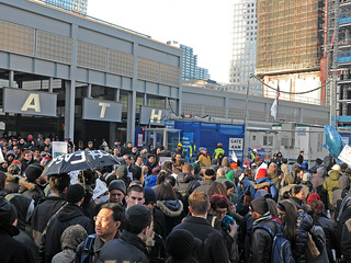 An Occupy Wall Street protester uses some humor to get her point across, Dec. 12, 2011. 