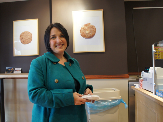 Mom Michelle Stevenson picks up a treat for her kids at Insomnia Cookies' new Upper East Side storefront.